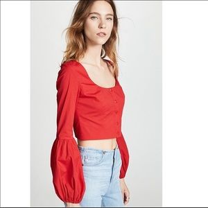 STAUD Red Cotton Blend Monica Cropped Top - S